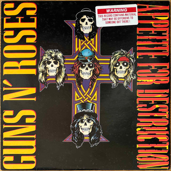 Actual image of the vinyl record album artwork of Guns N' Roses's Appetite For Destruction LP - taken in our Melbourne record store