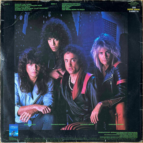 Actual image of the back cover of Quiet Riot's Condition Critical second hand vinyl record taken in our Melbourne record shop