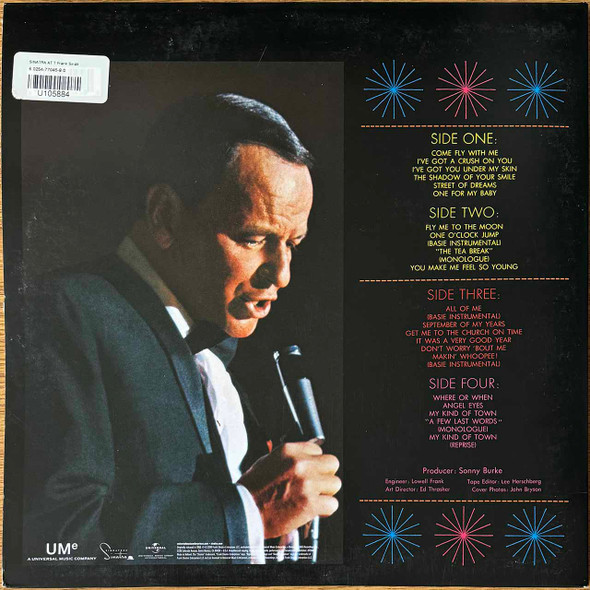 Actual image of the back cover of Frank Sinatra's Sinatra At The Sands second hand vinyl record taken in our Melbourne record shop