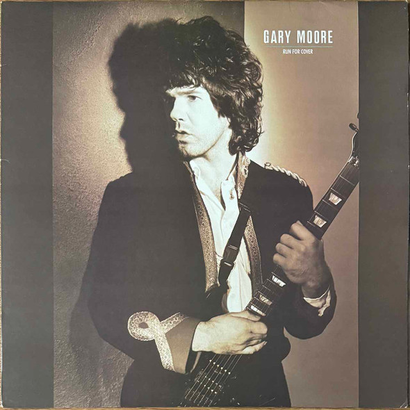 Actual image of the vinyl record album artwork of Gary Moore's Run For Cover LP - taken in our Melbourne record store