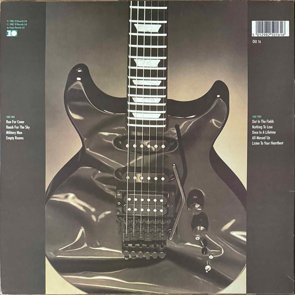 Actual image of the back cover of Gary Moore's Run For Cover second hand vinyl record taken in our Melbourne record shop