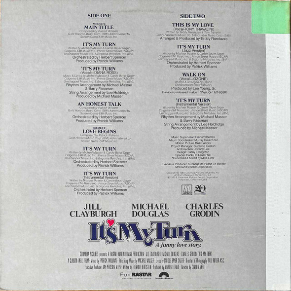 Actual image of the back cover of Various's Music From The Original Motion Picture Soundtrack "It's My Turn" second hand vinyl record taken in our Melbourne record shop