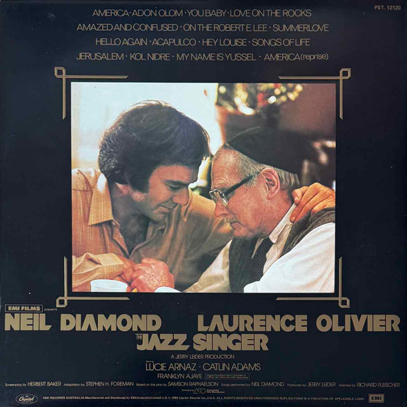 Actual image of the back cover of Neil Diamond's The Jazz Singer (Original Songs From The Motion Picture) second hand vinyl record taken in our Melbourne record shop