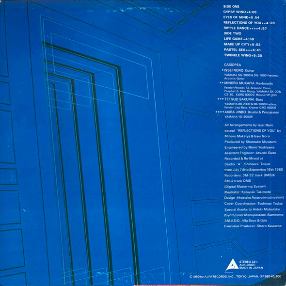 Actual image of the back cover of Casiopea's Make Up City second hand vinyl record taken in our Melbourne record shop