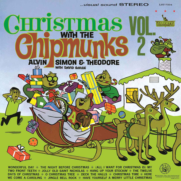 Chipmunks, The : Alvin, Simon And Theodore With David Seville - Christmas With The Chipmunks Vol. 2 Vinyl Record Album Art