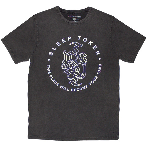 Sleep Token Unisex Stone Wash T-Shirt: Tomb Text Ring (Charcoal Grey) Picture