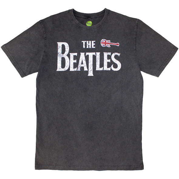 Picture of The Beatles Unisex Stone Wash T-Shirt: Guitar & Drop T (Charcoal Grey)