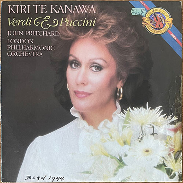 Actual image of the vinyl record album artwork of Kiri Te Kanawa, John Pritchard, The London Philharmonic Orchestra's Verdi & Puccini - Verdi & Puccini LP - taken in our record store