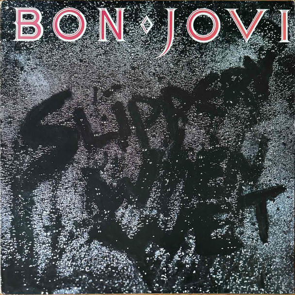 Actual image of the vinyl record album artwork of Bon Jovi's Slippery When Wet LP - taken in our Melbourne record store