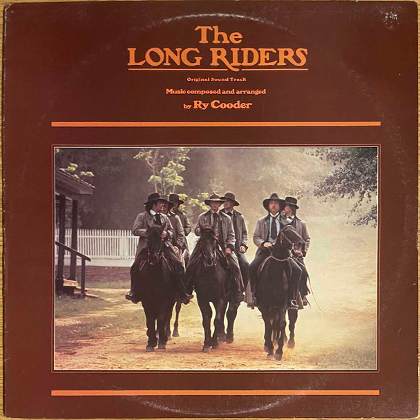 Actual image of the vinyl record album artwork of Ry Cooder's The Long Riders (Original Sound Track) LP - taken in our record store