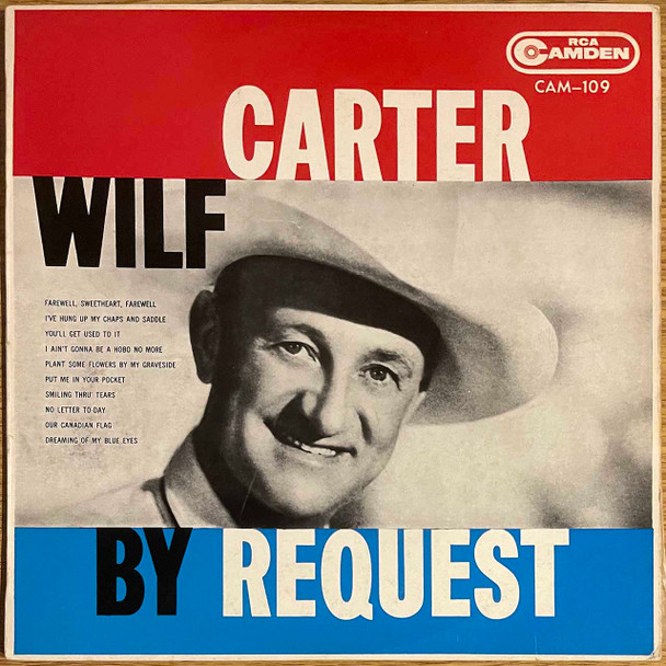 Actual image of the vinyl record album artwork of Wilf Carter's Wilf Carter By Request LP - taken in our record store