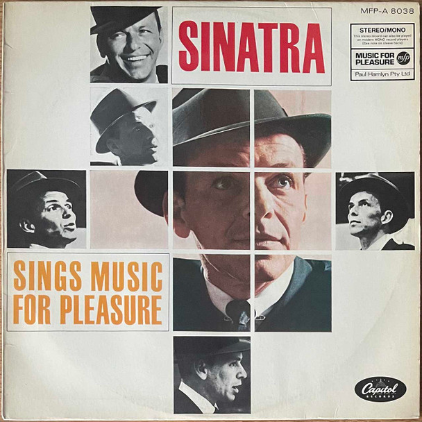 Actual image of the vinyl record album artwork of Frank Sinatra's Sinatra Sings Music For Pleasure LP taken in our Melbourne record store
