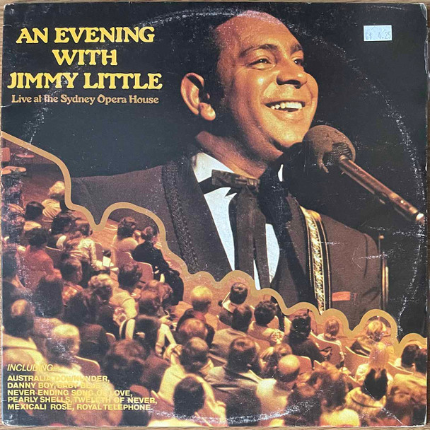 Actual image of the vinyl record album artwork of Jimmy Little's An Evening With Jimmy Little Live At The Sydney Opera House LP - taken in our record store
