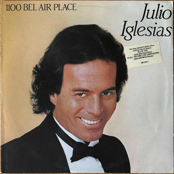 Actual image of the vinyl record album artwork of Julio Iglesias's 1100 Bel Air Place LP - taken in our Melbourne record store