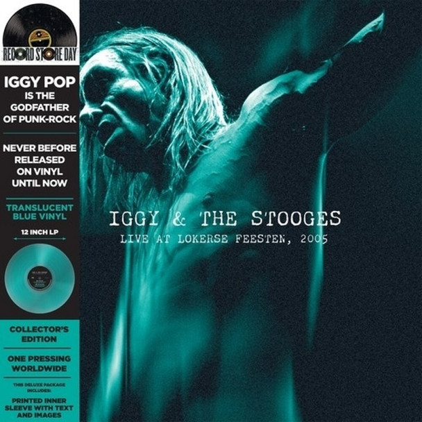 Picture of the Record Store Day Australia 2024 release, Iggy & The Stooges - Live At Lokerse Feesten 2005 (Limited Turquoise Vinyl) Vinyl Record Album Art