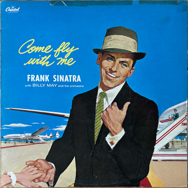 Actual image of the vinyl record album artwork of Frank Sinatra's Come Fly With Me LP - taken in our Melbourne record store