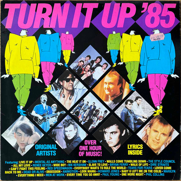 Actual image of the vinyl record album artwork of Various's Turn It Up '85 LP - taken in our Melbourne record store