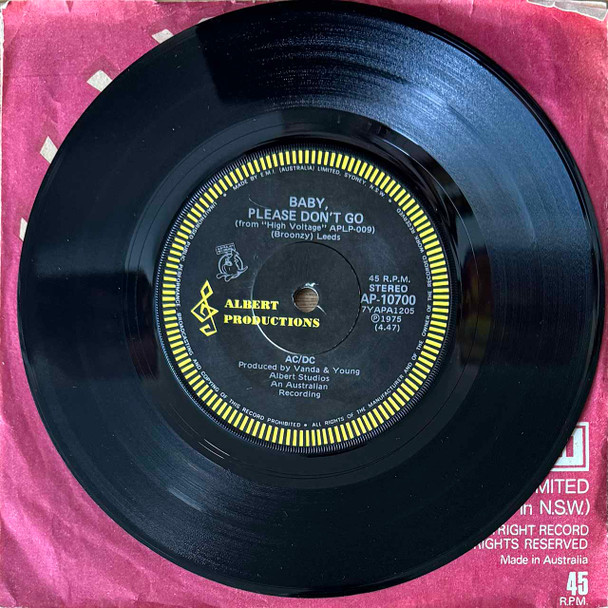 Actual image of the vinyl record album artwork of AC/DC's Baby, Please Don't Go LP - taken in our Melbourne record store