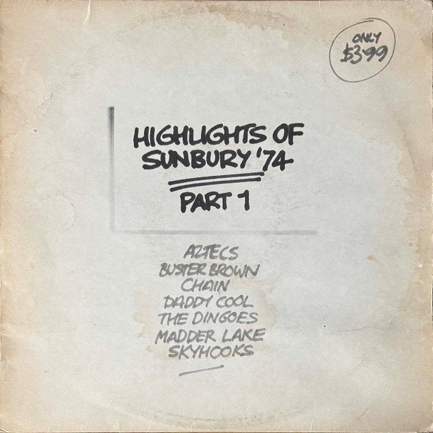 Actual image of the vinyl record album artwork of Various's Highlights Of Sunbury '74 Part 1 LP - taken in our Melbourne record store