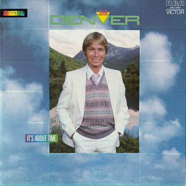 Actual image of the vinyl record album artwork of John Denver's It's About Time LP - taken in our Melbourne record store