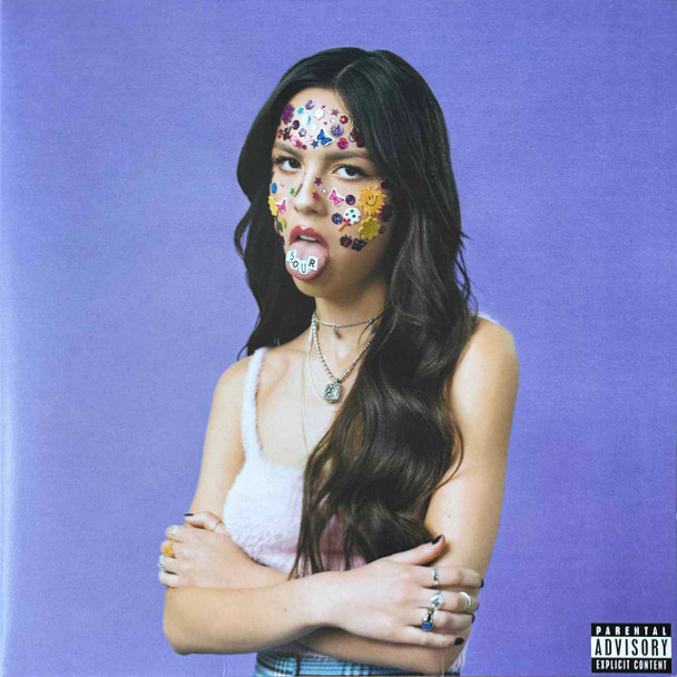 Actual image of the vinyl record album artwork of Olivia Rodrigo's Sour LP - taken in our Melbourne record store