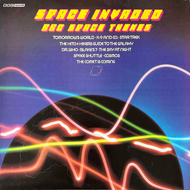Actual image of the vinyl record album artwork of Various's Space Invaded - BBC Space Themes LP - taken in our Melbourne record store