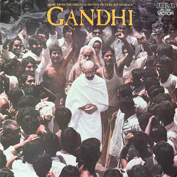 Actual image of the vinyl record album artwork of Ravi Shankar, George Fenton's Gandhi - Music From The Original Motion Picture Soundtrack LP - taken in our Melbourne record store