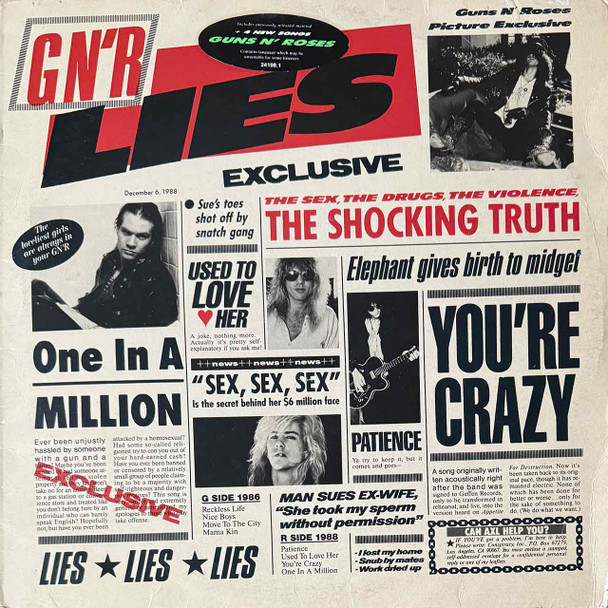 Actual image of the vinyl record album artwork of Guns N' Roses's G N' R Lies LP - taken in our Melbourne record store