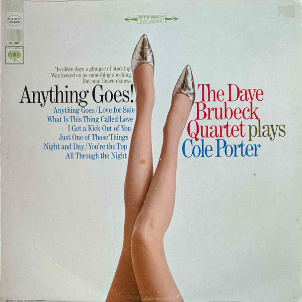 Actual image of the vinyl record album artwork of The Dave Brubeck Quartet's Anything Goes! The Dave Brubeck Quartet Plays Cole Porter LP - taken in our Melbourne record store