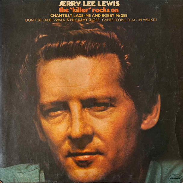 Actual image of the vinyl record album artwork of Jerry Lee Lewis's The "Killer" Rocks On LP - taken in our Melbourne record store