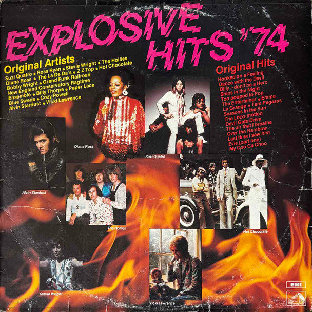 Actual image of the vinyl record album artwork of Various's Explosive Hits '74 LP - taken in our Melbourne record store