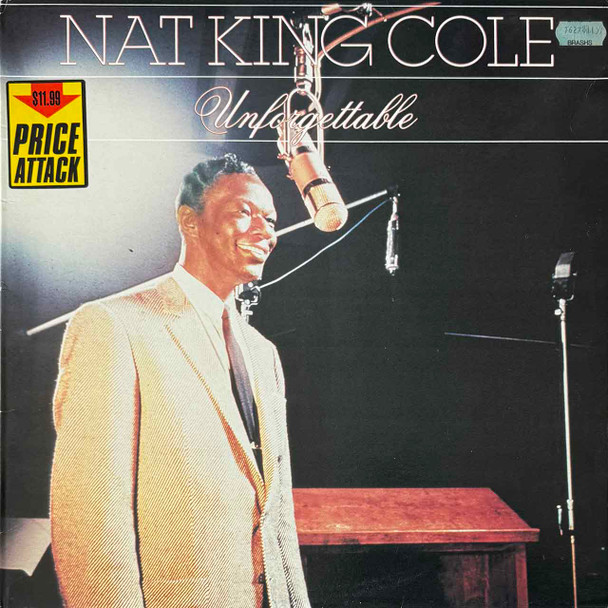 Actual image of the vinyl record album artwork of Nat King Cole's Unforgettable LP - taken in our Melbourne record store