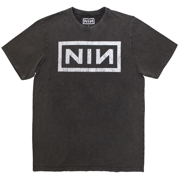 Nine Inch Nails Unisex Stone Wash T-Shirt: Classic Logo (Charcoal Grey) Picture