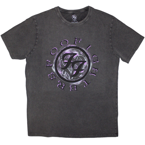 Picture of Foo Fighters Unisex Stone Wash T-Shirt: Wheel Logo Shadow (Charcoal Grey)