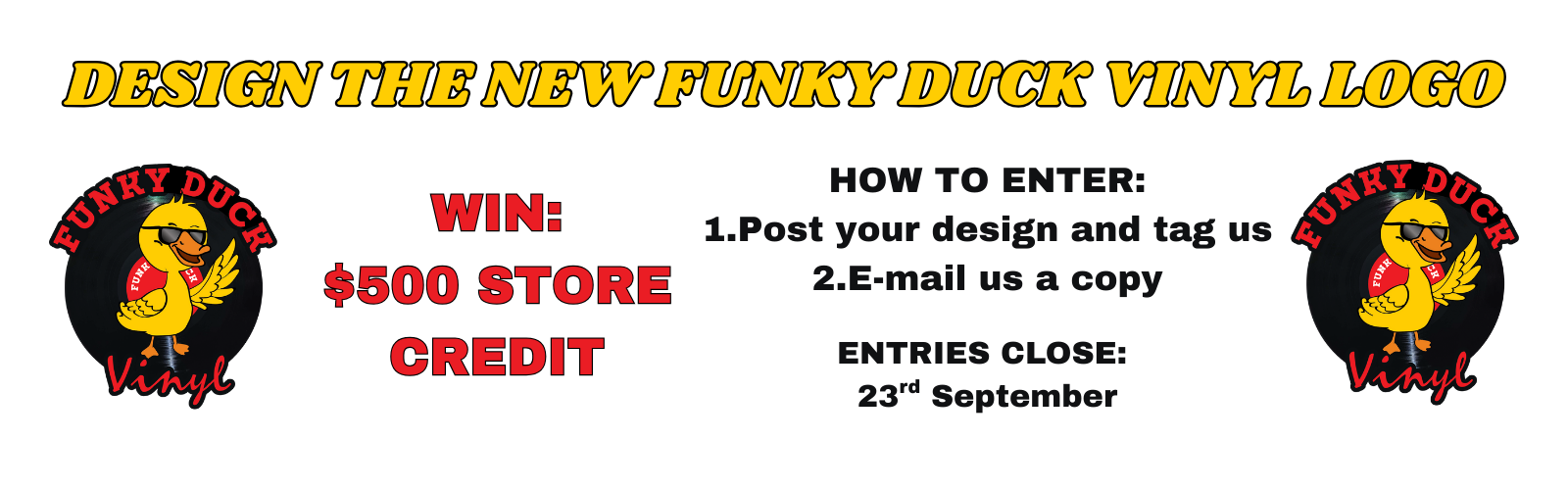 Funky Duck Vinyl Logo competition - win a $500 store credit for designing our new record store logo