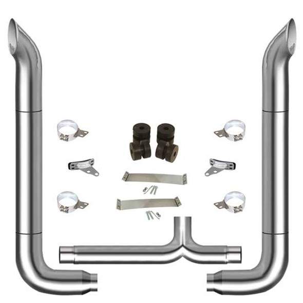 Peterbilt (2005-Newer) 8-5 X 96 Inch West Coast Turnout Stack Exhaust Kit W/ Long Drop Elbows by TPHD