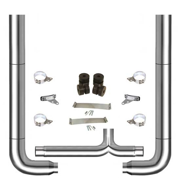 Peterbilt 378, 379, 389 8-5 X 108 Inch Chrome Flat Top Stack Exhaust Kit W/ Long 90S & Tapered Y-Pipe by TPHD