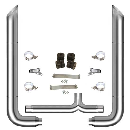 8-5 X 96 Inch Chrome Miter Stack Exhaust Kit W/ Long Drop Elbows by TPHD