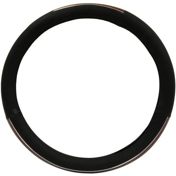 TPHD 18 Inch Black Microfiber Steering Wheel Cover With Genuine Wood Grain Accent