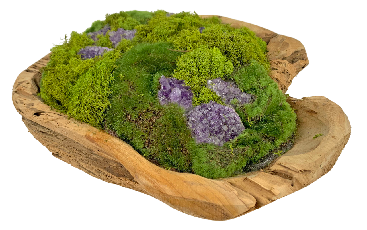Faux Moss Mound in Wood Bowl