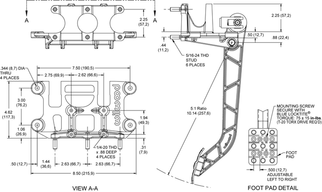 Wilwood Reverse Swing Mount Brake/Clutch Pedal Assembly - WIL340