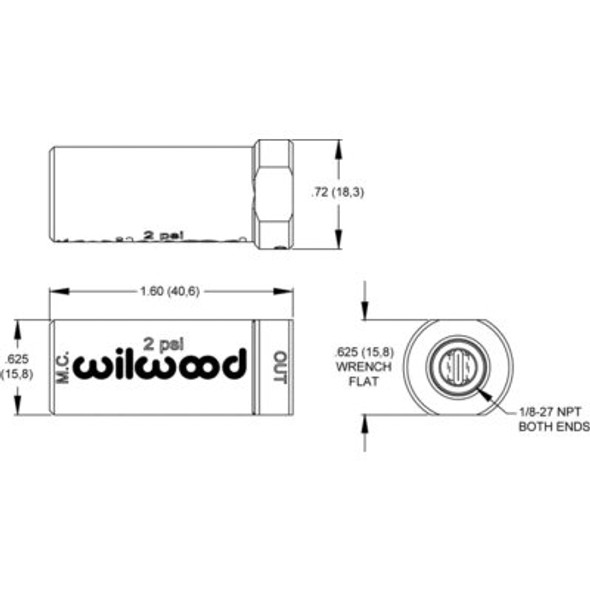 WILWOOD 260-13706 Residual Pressure Valve, Compact, 2 lb, 1/8 in NPT