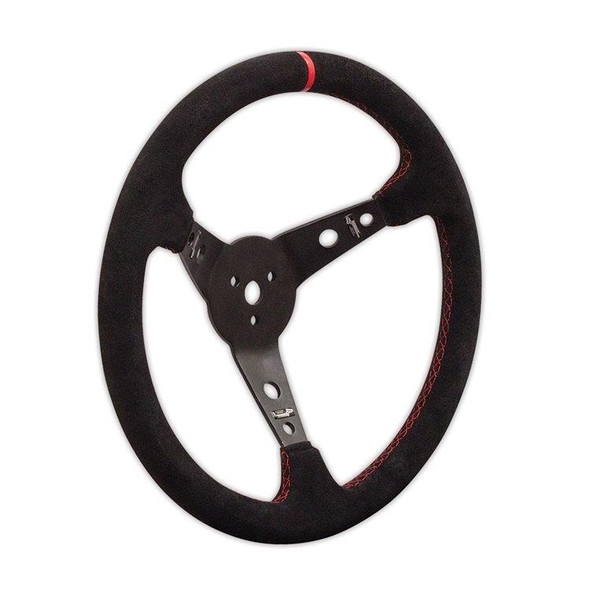 Longacre 52-56797 Suede Dished Steering Wheel - 15" Black