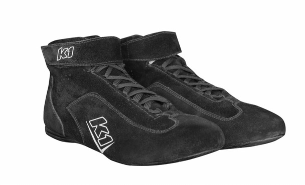 K1 RACEGEAR Driving Shoe, Challenger, Mid-Top, SFI 3.3/5, Suede Outer, Nomex Inner, Black, Size 11, Pair