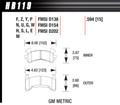  HAWK BRAKE HB119U594 Brake Pads, DTC-70 Compound, High Torque, High Temperature, GM Metric Caliper, Set of 4