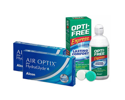 Air Optix plus HydraGlyde (2 boxes) + Opti-Free Express (355ml)