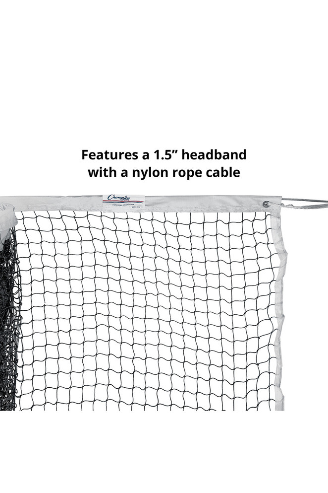 The Champion Sports 12-ply nylon net features a 1.5" headband with a nylon rope cable.