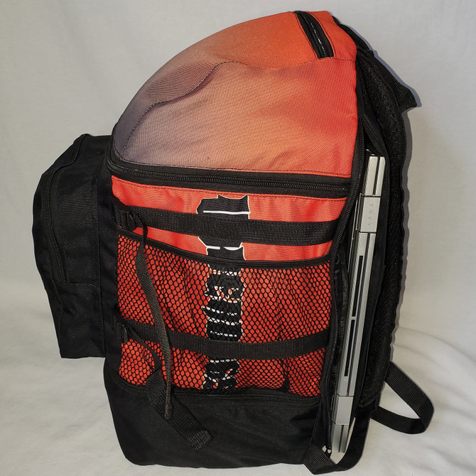 Left Side view with laptop pocket, zipper pocket and mesh pocket