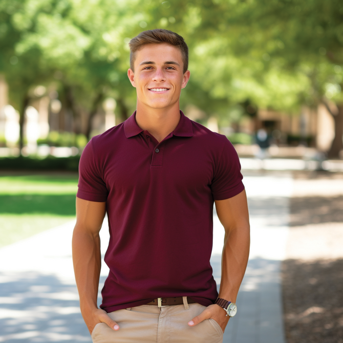 The Men's Everyday Polo is made of 60% cotton and 40% polyester. A short sleeve adult polo.