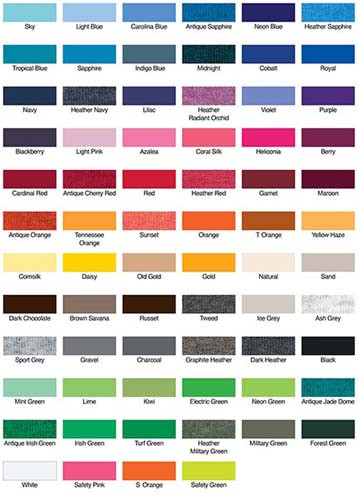 Gildan Adult Heavy Cotton™ 5.3 oz. T-Shirt Swatch Color Card